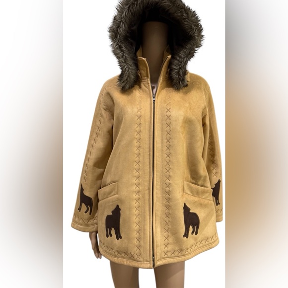 Coldwater Creek Jackets & Blazers - Coldwater Creek faux suede/faux fur trim and Wolf appliqué.